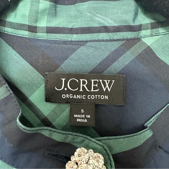J. Crew Blouse Womens Small Tartan Top Jeweled Buttons Holiday Preppy Academia - Picture 2 of 5